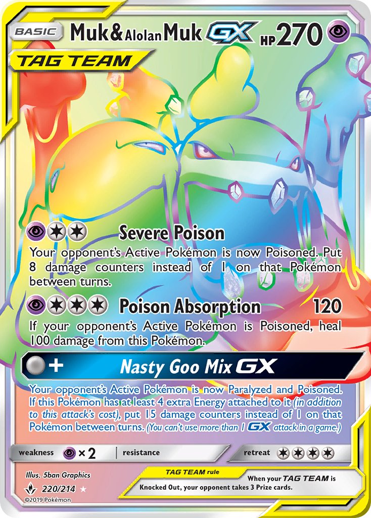 Muk & Alolan Muk GX - 220/214 - Rainbow Rare - Unbroken Bonds