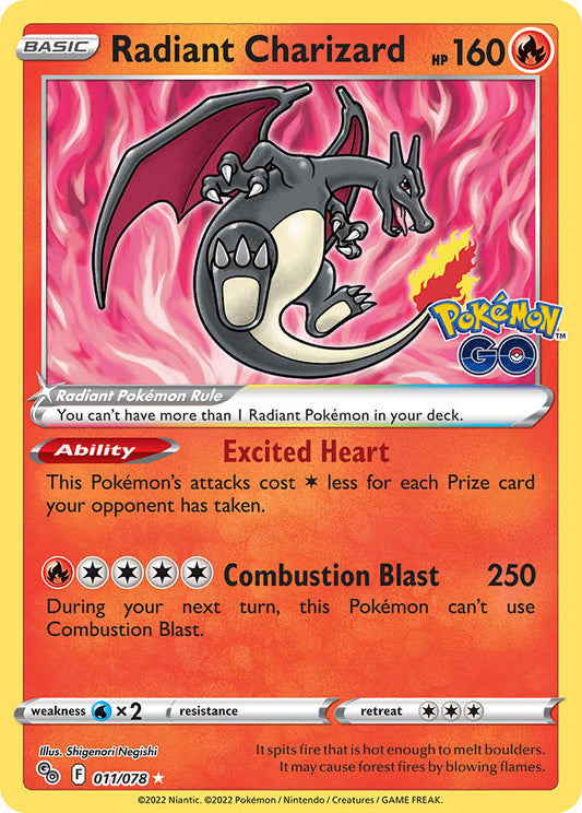 Radiant Charizard - 011/078 - Radiant Rare - Pokemon GO