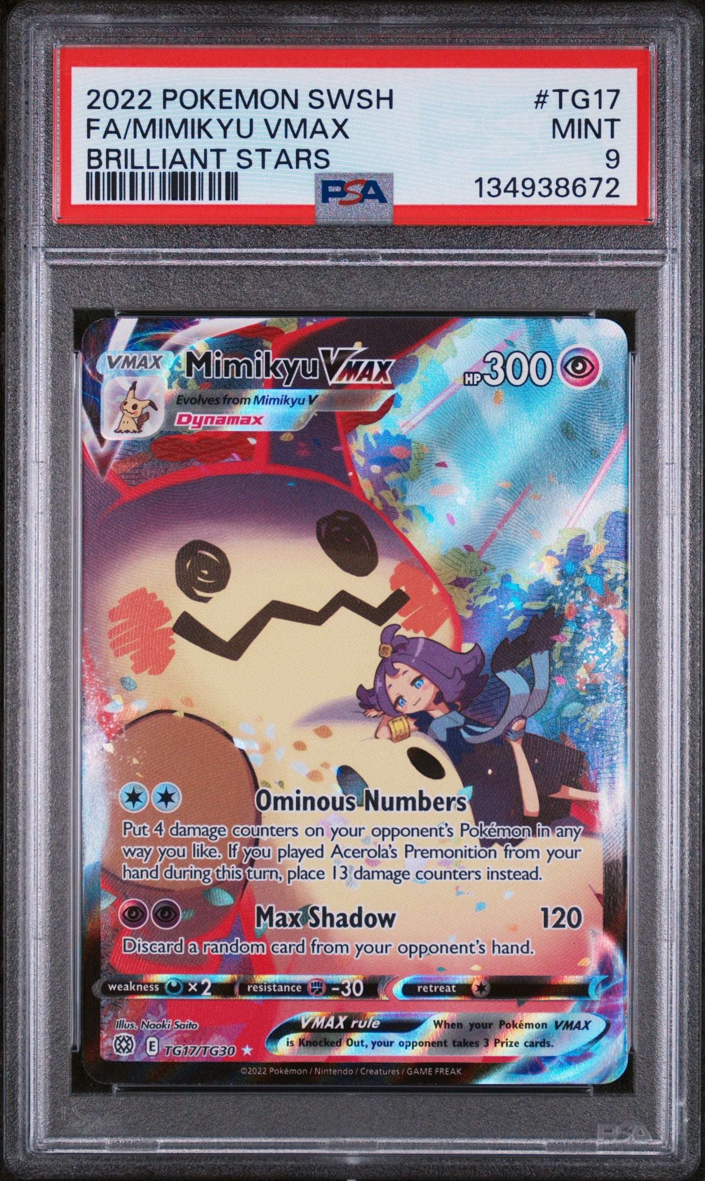 Mimikyu VMAX TG17/TG30 PSA 9 - Brilliant Stars