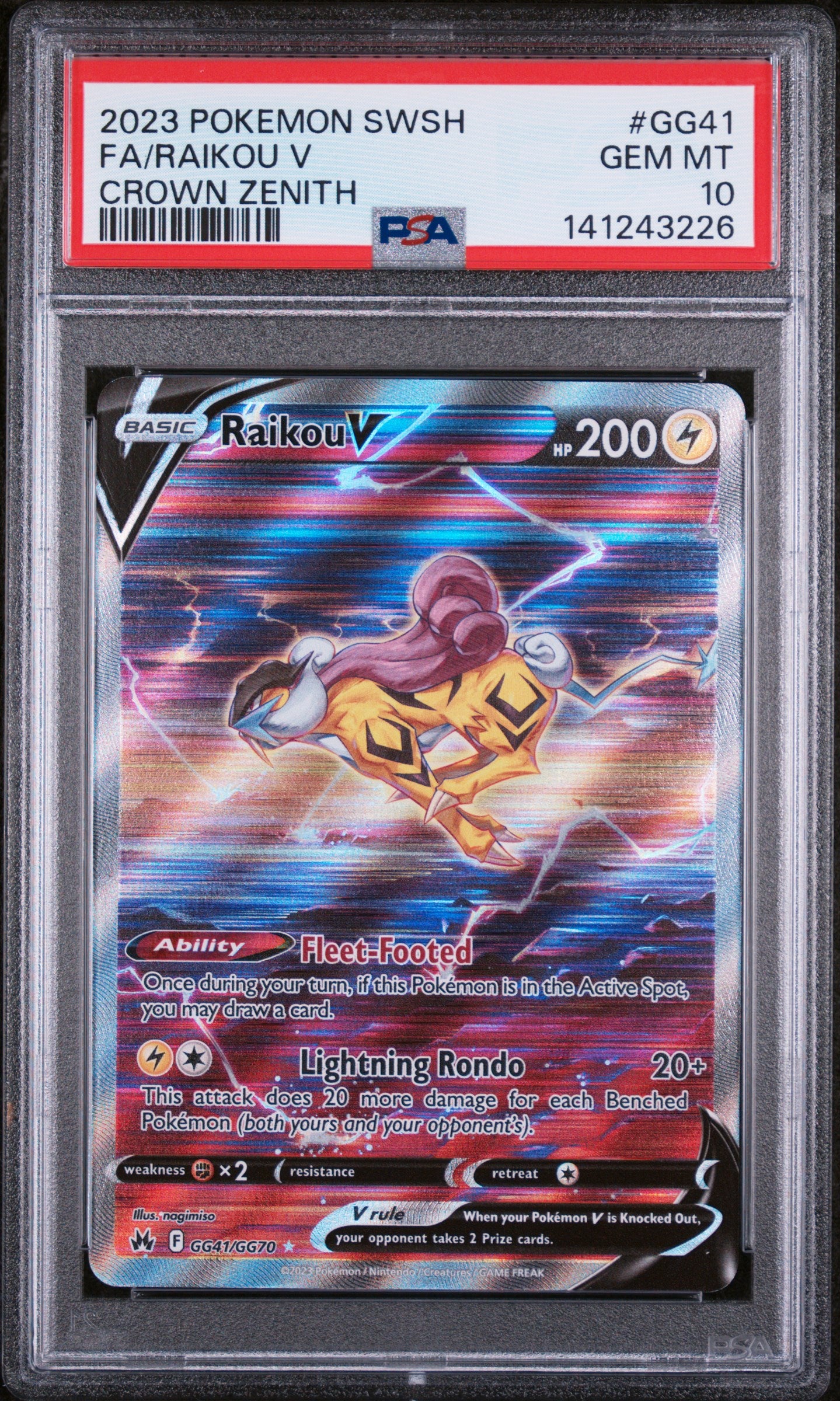 Raikou V - GG41/GG70 - Ultra Rare - Crown Zenith PSA 10