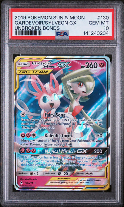 Gardevoir & Sylveon GX - 130/214 - Ultra Rare - Unbroken Bonds PSA 10