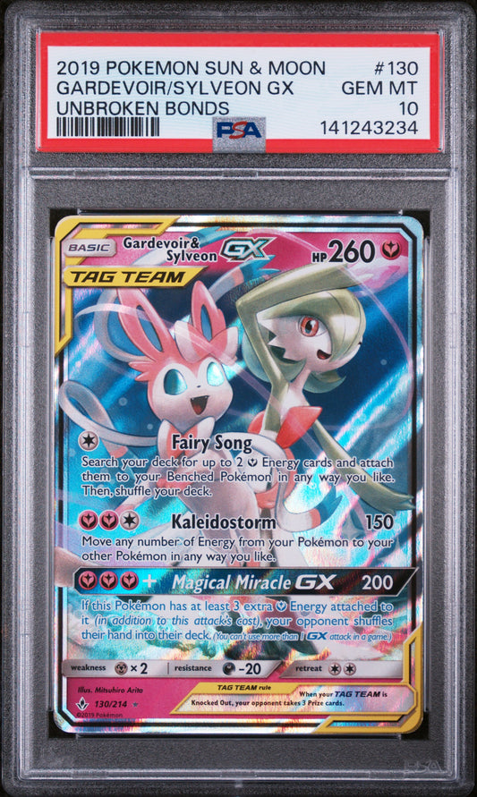 Gardevoir & Sylveon GX - 130/214 - Ultra Rare - Unbroken Bonds PSA 10
