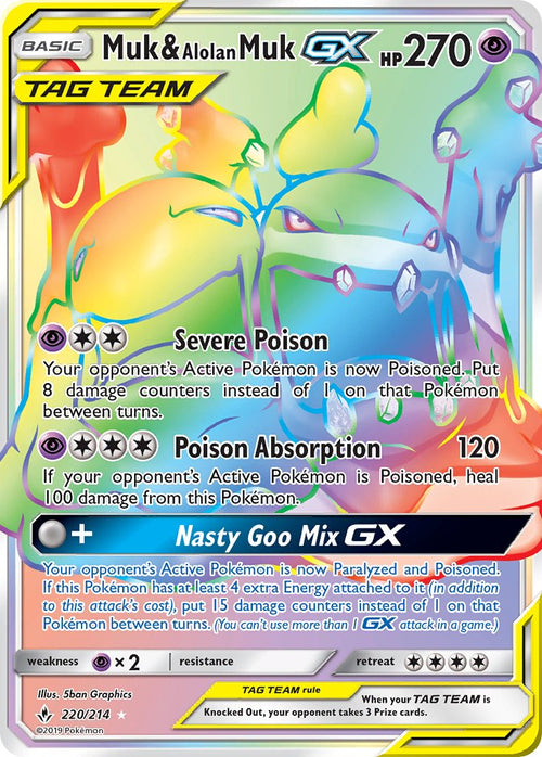 Muk & Alolan Muk GX - 220/214 - Rainbow Rare - Unbroken Bonds