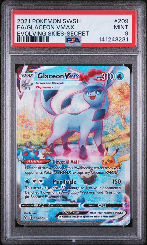 Glaceon VMAX - 209/203 - Secret Rare - Evolving Skies - PSA 9